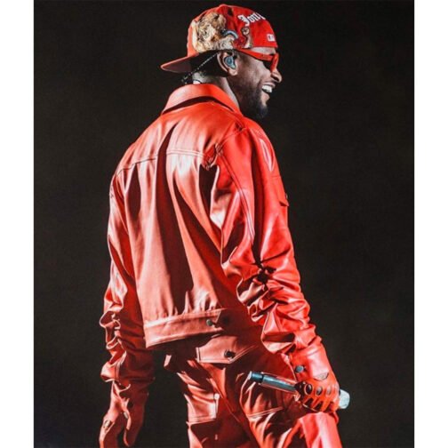 Usher Super Bowl Halftime Show Red Leather Jacket - Image 3