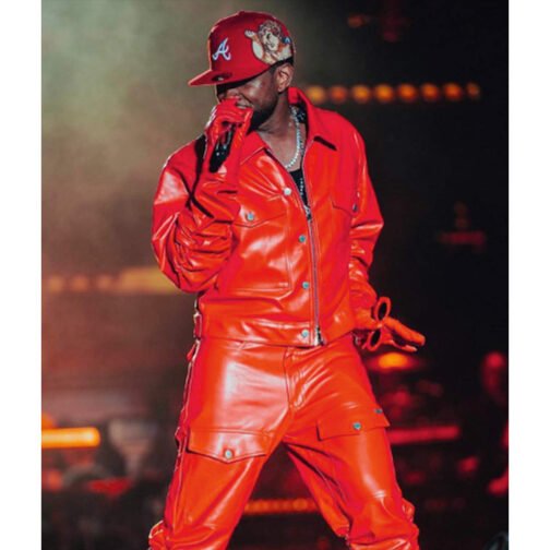 Usher Super Bowl Halftime Show Red Leather Jacket - Image 4