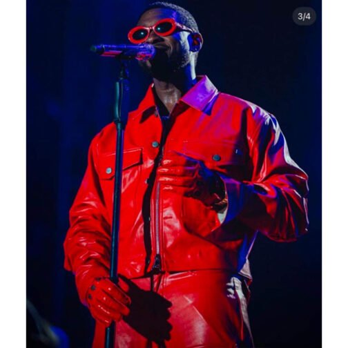 Usher Super Bowl Halftime Show Red Leather Jacket - Image 5