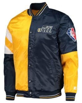 75th Anniversary Leader Utah Jazz Satin Color Block Blue and Yellow Jacket