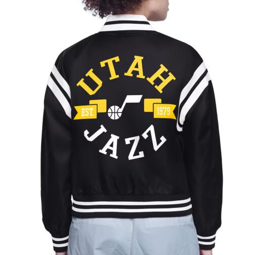 Utah Jazz Printed Logo Varsity Satin Jacket - Image 3