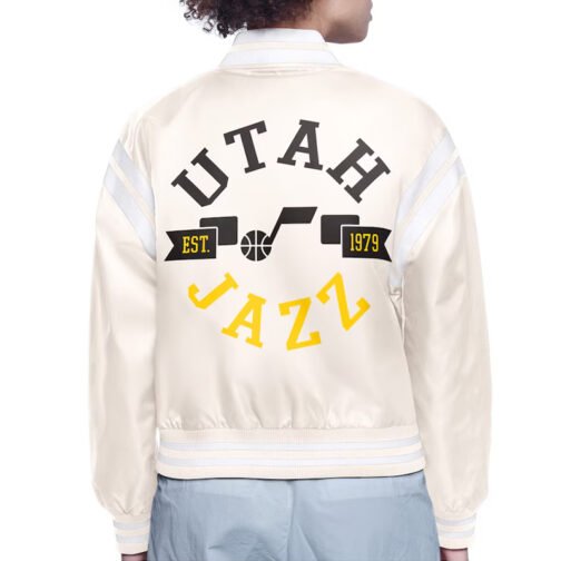 Utah Jazz Printed Logo Varsity Satin Jacket - Image 4