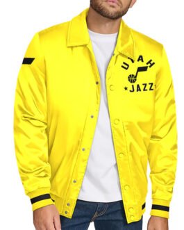 Utah Jazz Stitch Applique Gold Satin Jacket