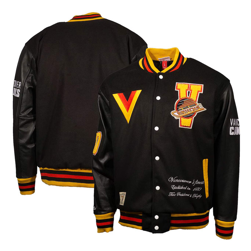 Vancouver Canucks Black Letterman Jacket - Image 3