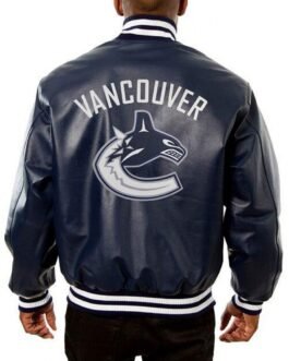 Vancouver Canucks Navy Blue Leather Varsity Jacket