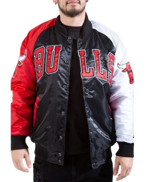 Tri-Color Chicago Bulls Varsity Satin Jacket - Image 5