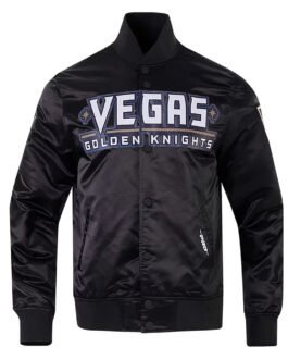 Vegas Golden Knights Glam Black Varsity Satin Jacket