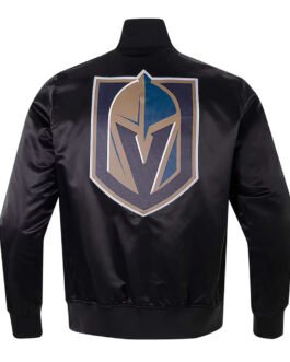 Vegas Golden Knights Glam Black Varsity Satin Jacket