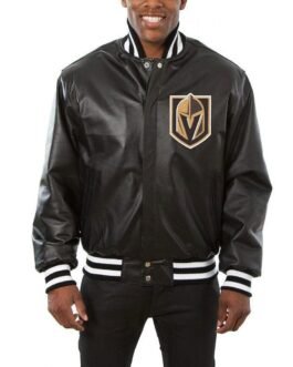 Vegas Golden Knights Black Leather Varsity Jacket