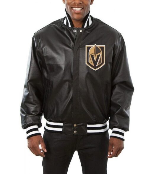 Vegas Golden Knights Black Leather Varsity Jacket