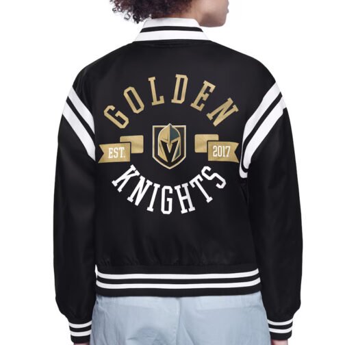 Vegas Golden Knights Printed Logo Varsity Satin Jacket - Image 3