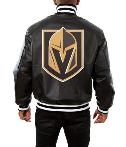 Vegas Golden Knights Black Leather Varsity Jacket - Image 2