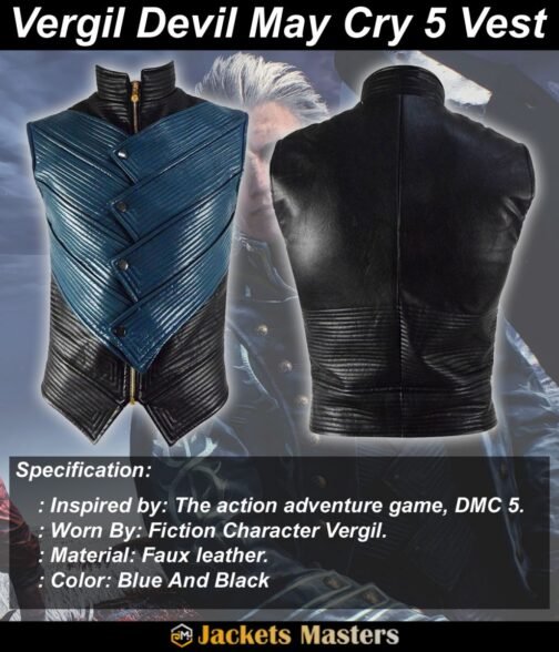 Vergil Devil May Cry 5 Blue and Black Vest - Image 6