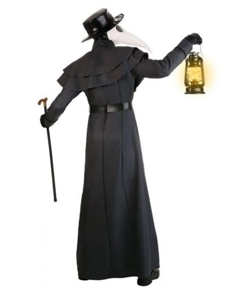 Classic Plague Doctor Halloween Black Wool Coat - Image 2