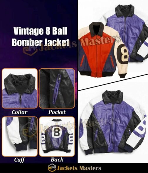 8 Ball Purple/Red Leather Jacket - Image 10