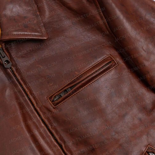 Men’s Street Wear Shirt Collar Brown Vintage Leather Jacket - Image 4
