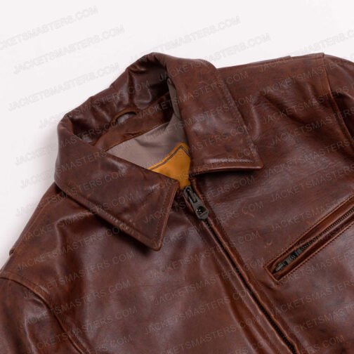 Men’s Street Wear Shirt Collar Brown Vintage Leather Jacket - Image 3