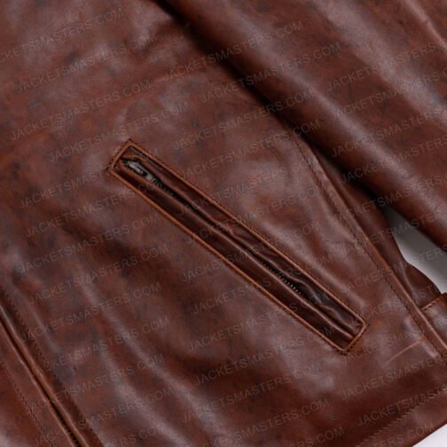 Men’s Street Wear Shirt Collar Brown Vintage Leather Jacket - Image 5