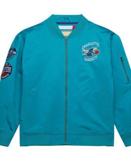 Charlotte Hornets Vintage Logo Aqua Lightweight Satin Jacket