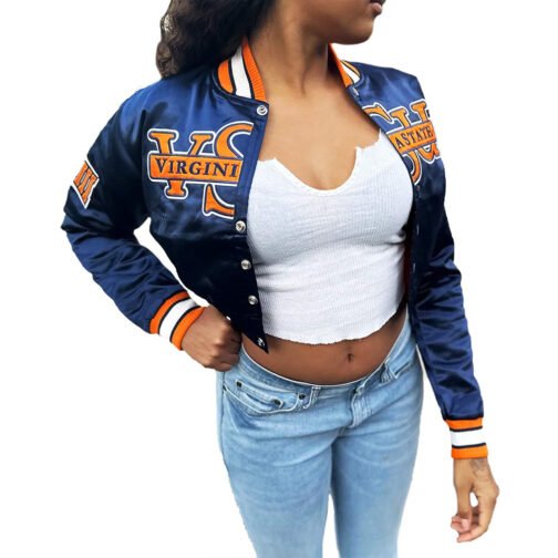 Women’s Blue Cropped Virginia State University Jacket - Image 3