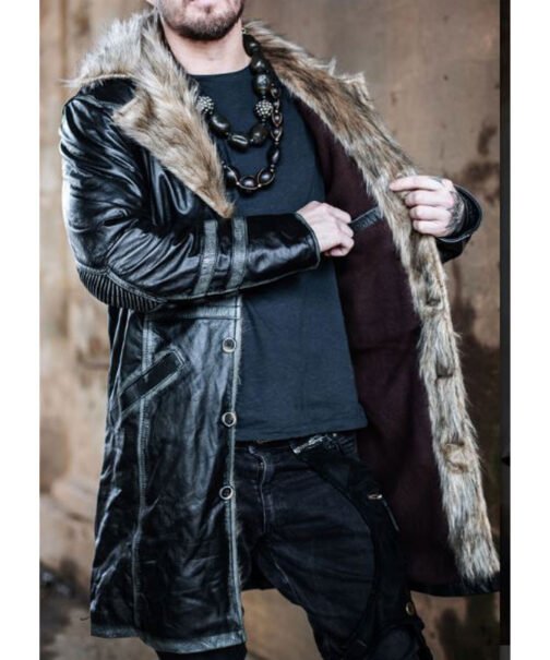 Men’s Warlock Leather Coat with Fur Collar - Image 4