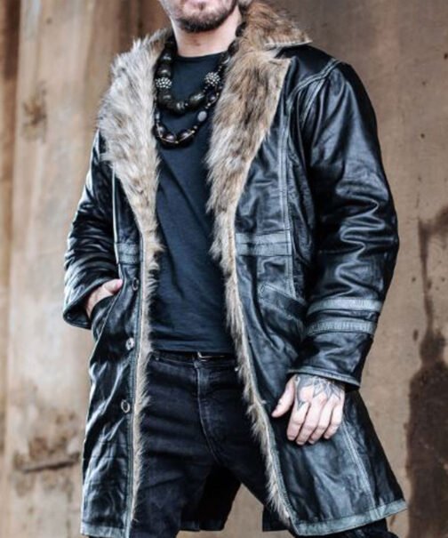Men’s Warlock Leather Coat with Fur Collar - Image 3