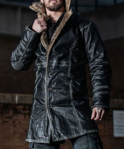 Men’s Warlock Leather Coat with Fur Collar