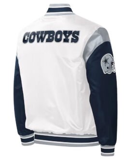 Warm-Up Pitch Dallas Cowboys White and Blue Varsity Satin Jacket