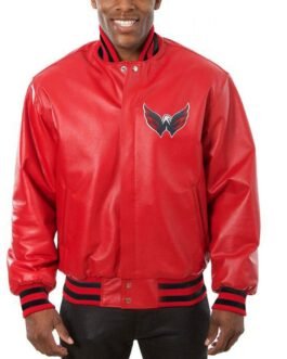 Washington Capitals Bomber Red Leather Jacket