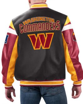 Washington Commanders Black Varsity Full-Zip Leather Jacket