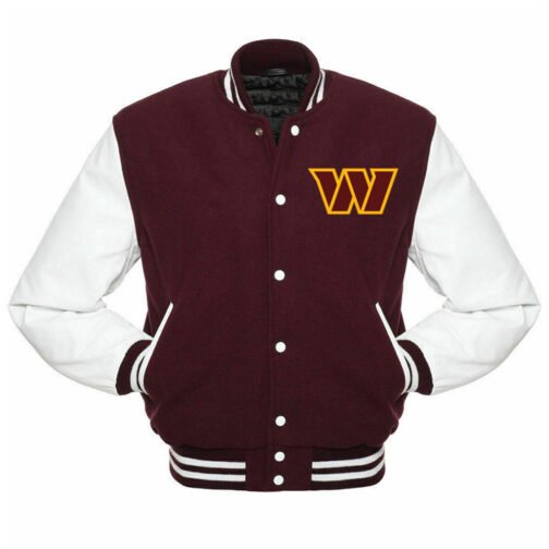 Washington Commanders Letterman Maroon and White Jacket - Image 3