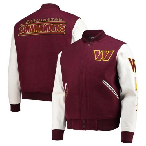Washington Commanders Burgundy and White Letterman Jacket - Image 7