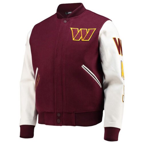 Washington Commanders Burgundy and White Letterman Jacket - Image 3
