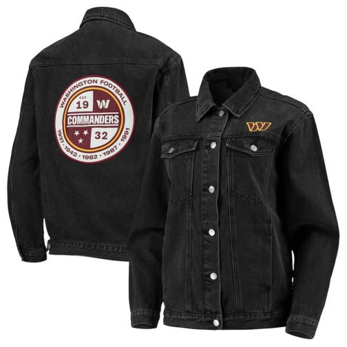 Washington Commanders Button-Up Black Denim Jacket - Image 3