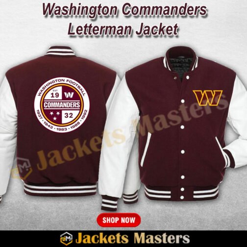 Washington Commanders Letterman Maroon and White Jacket - Image 4