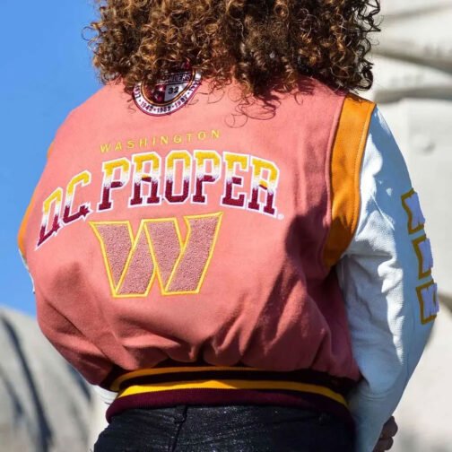 DC Proper Washington Commanders Pink Cropped Varsity Jacket - Image 8