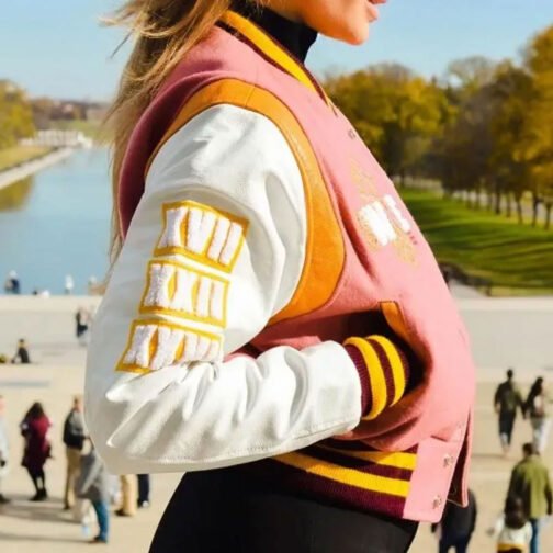 DC Proper Washington Commanders Pink Cropped Varsity Jacket - Image 10