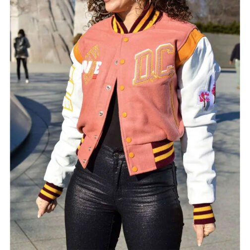 DC Proper Washington Commanders Pink Cropped Varsity Jacket - Image 6