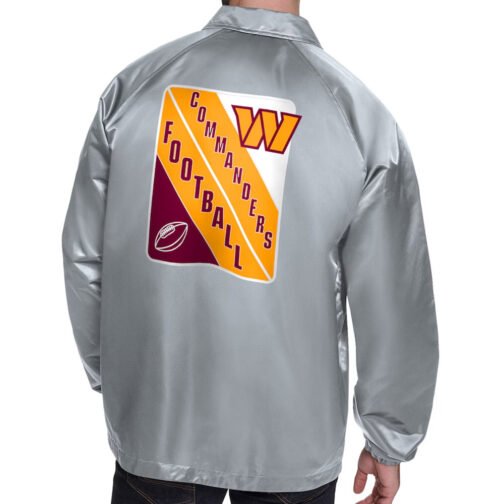 Washington Commanders Printed Logo Raglan Gray Coaches Jacket - Image 3