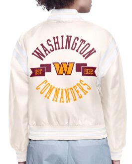 Washington Commanders Round Team Logo Cropped Cream Satin Jacket