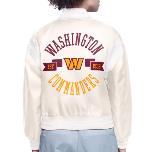 Washington Commanders Round Team Logo Cropped Cream Satin Jacket - Image 2
