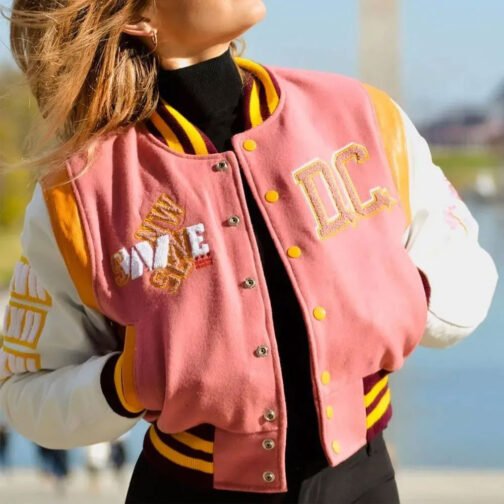 DC Proper Washington Commanders Pink Cropped Varsity Jacket - Image 5