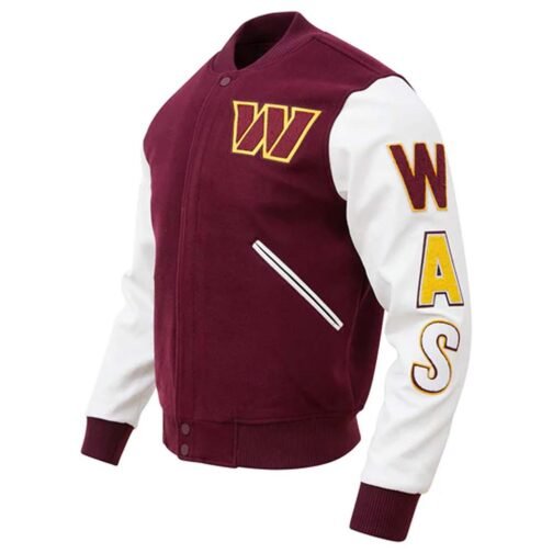 Washington Commanders Burgundy and White Letterman Jacket - Image 5