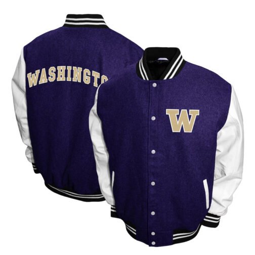 Washington Huskies Graduate Purple and White Varsity Jacket - Image 3