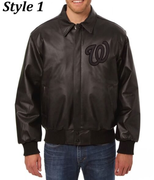 Washington Nationals Letterman Leather Bomber Jacket