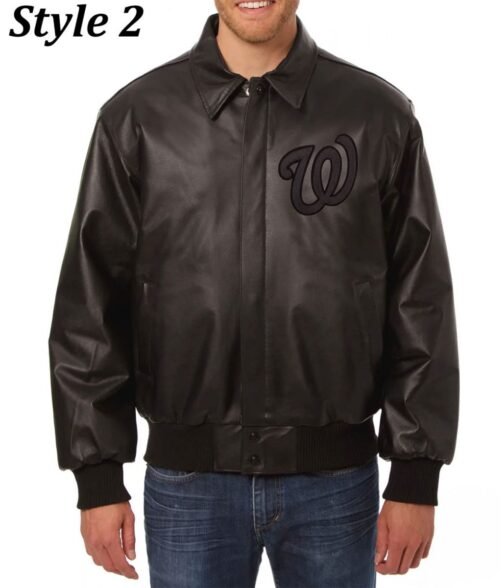 Washington Nationals Letterman Leather Bomber Jacket - Image 3
