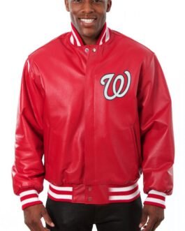 Washington Nationals Letterman Red Leather Jacket