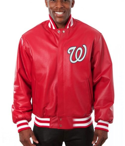 Washington Nationals Letterman Red Leather Jacket
