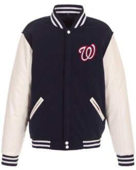 Washington Nationals Letterman Navy Blue and White Jacket