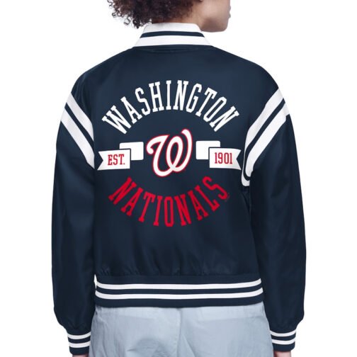 Washington Nationals Printed Logo Varsity Satin Jacket - Image 3